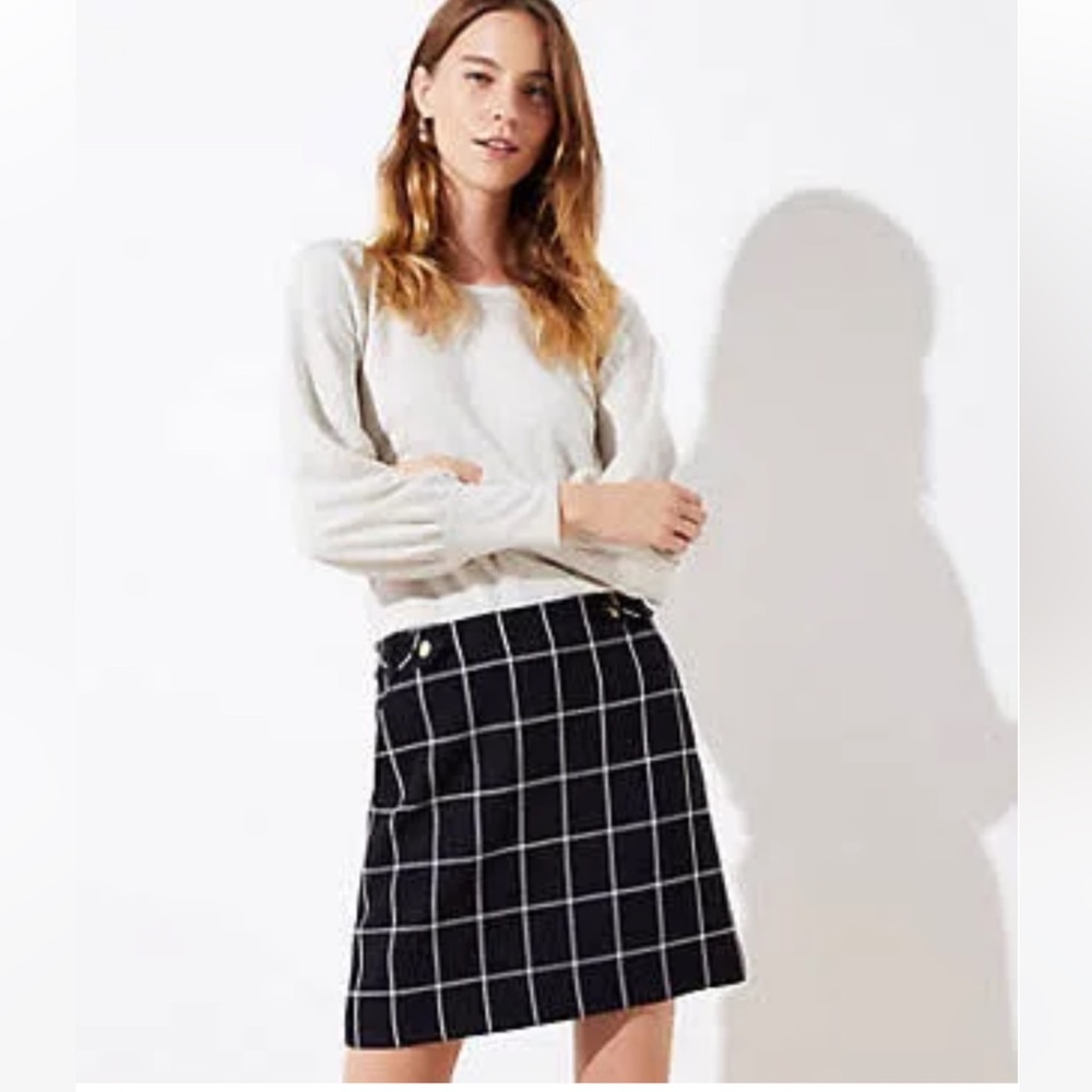 Brand new with Tags Loft Plaid Button Tab Pocket Skirt Black and White Size 12
